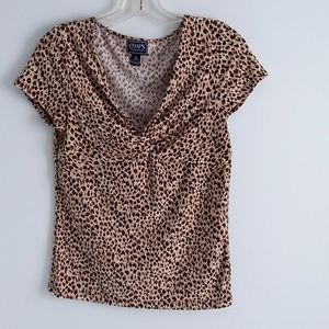 Chaps Cream & Brown Animal Print Top